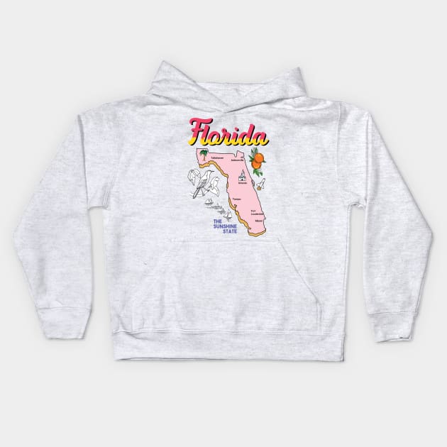 Florida Vintage Map Kids Hoodie by SuperrSunday